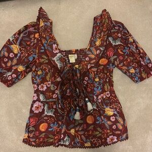 Maroon animal and flower print blouse. So cute!